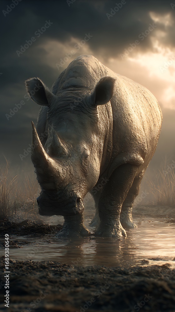 Obraz premium Powerful rhino in natural wild habitat HD photos