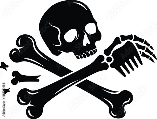 Black and white skull and crossbones graphic design.
