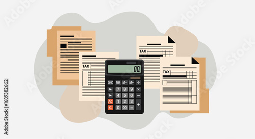 Professional accountant strategizing tax calculations with calculator and documents for financial planning