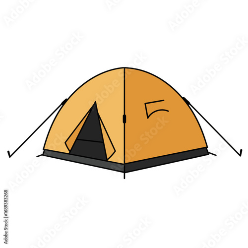 Simple graphic illustration of a vibrant orange dome tent for outdoor adventures and wilderness camping