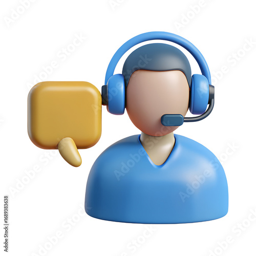 3D icon of a customer support agent with a headset and a speech bubble, with a transparent background - Generative AI
