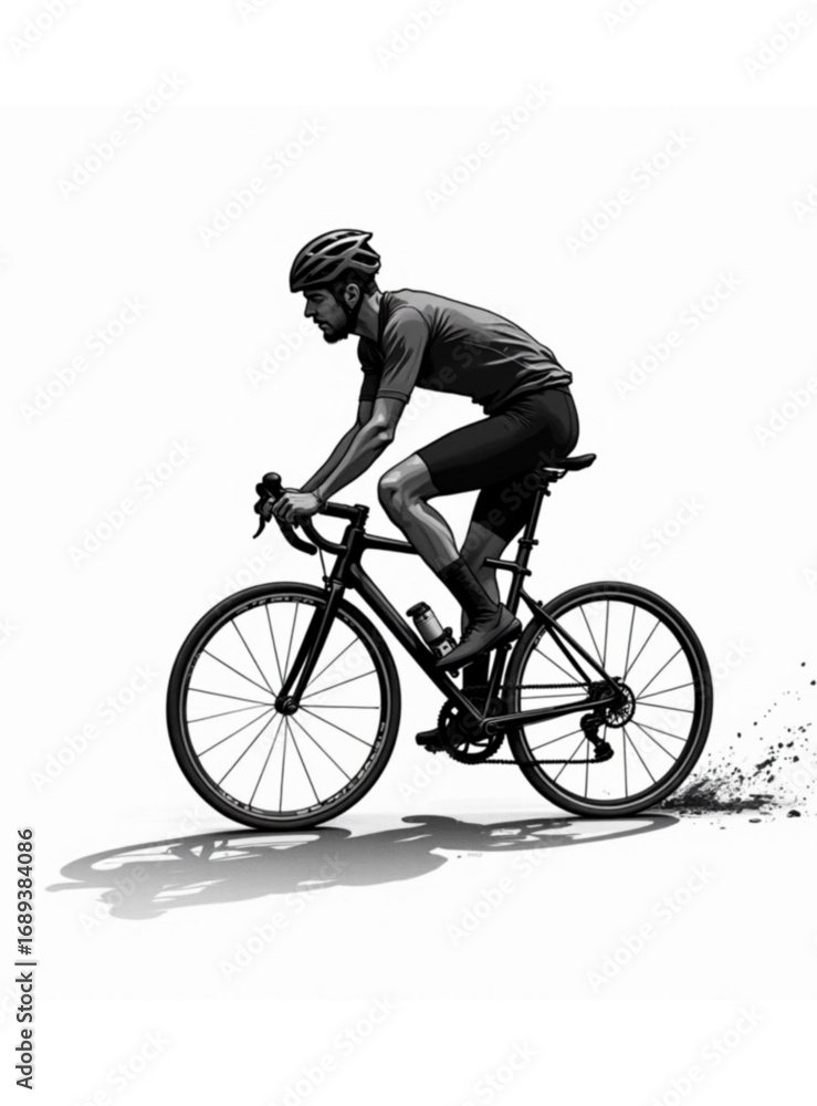 Obraz premium Dynamic Cyclist: A focused cyclist expertly navigates a winding road, showcasing the grace and power of cycling in this energetic monochrome image.