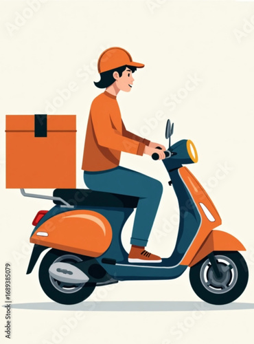 Speedy Delivery Courier: A dynamic delivery courier on a scooter speeds through city streets, ensuring swift and reliable package transport with a commitment to punctuality.