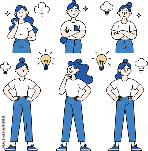 Woman Showing Thought Process from Confusion to Inspiration – 6 Creative Poses