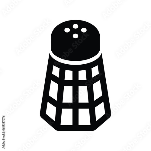 Simple black and white icon of a salt shaker