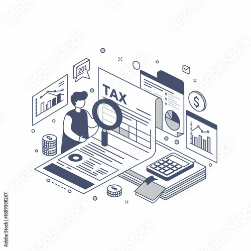 Person Examining Tax Documents with Magnifying Glass