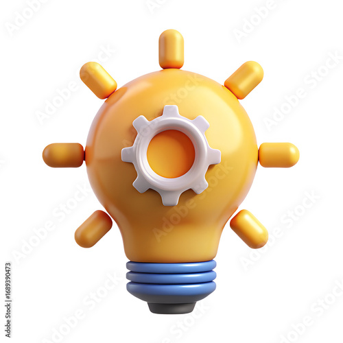 3D icon of a lightbulb with a cogwheel for creative solutions and technical ideas, with a transparent background - Generative AI
