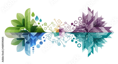 Abstract Nature vs Technology Concept Balance Harmony and Innovation