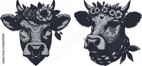 Hipster Cow Art Print: Floral Crown & Eyeliner Design. Hipster, Cow, Floral, Crown, Eyeliner, Cute, Animal, Farm, Rustic, Boho, Modern, Trendy