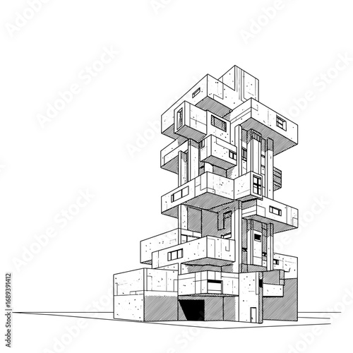 Abstract Black And White Building Sketch