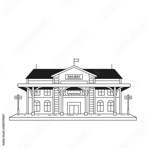 Black And White Minimalist Railway Station Illustration