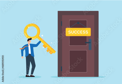 Recruiter holding golden key to door labeled success unlocking career potential finding perfect fit ideal candidate