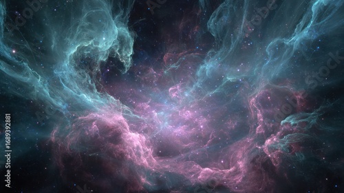 Wallpaper Mural A celestial vista showcasing a swirling nebula of pink and blue cosmic gas & dust Torontodigital.ca
