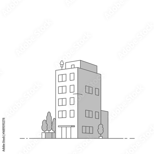 Gray Multistory Building with Small Trees