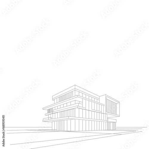 Gray Scale Building Architectural Line Drawing