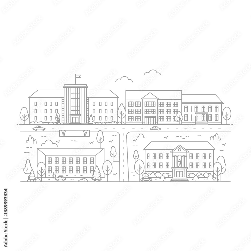 Fototapeta premium Gray Scale Line Art Cityscape Illustration