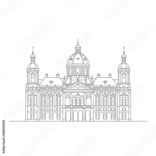 Gray Scale Line Drawing of a Baroque Palace