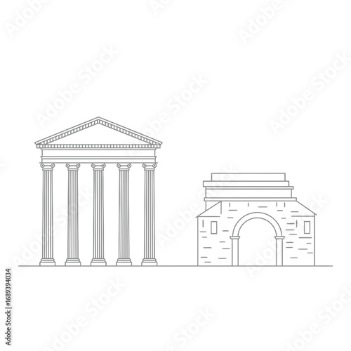 Gray Scale Line Drawing of Classical Architecture
