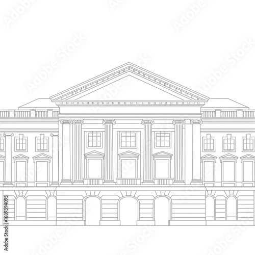Gray Scale Line Drawing of Classical Building Facade
