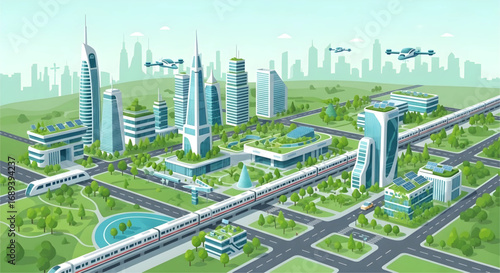 Eco Friendly Smart City of the Future with High Speed Rail and Drones