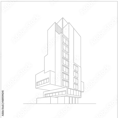 Gray Scale Line Drawing of Modern Building