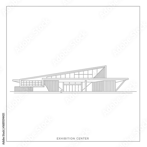 Gray Scale Modern Exhibition Center Architectural Line Drawing