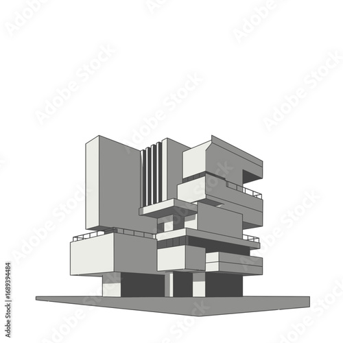 Gray Scale Modernist Building Architectural Model