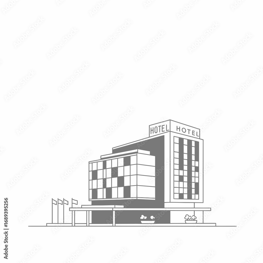 Fototapeta premium Grey Scale Hotel Building Illustration