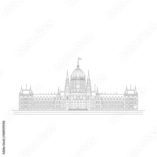 Grey Scale Line Drawing of a Grand Palace Architecture