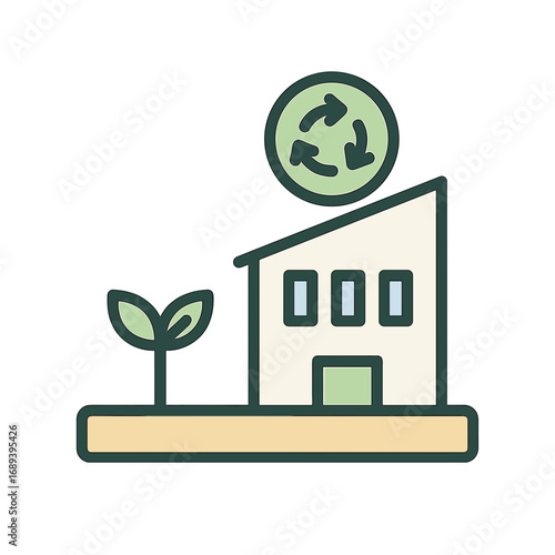 Eco-friendly house with recycling icon and plant illustration Sustainable Architecture Model