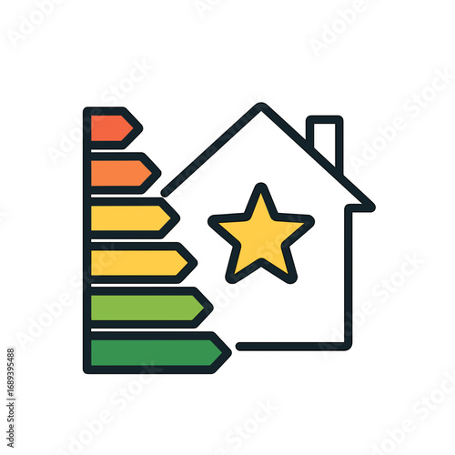 Energy efficiency rating symbol with house and colored indicators