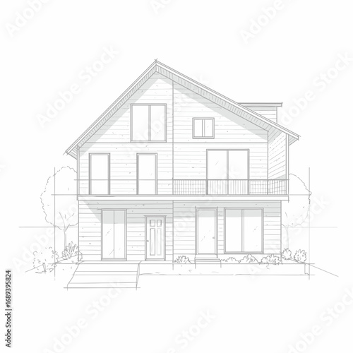 House Architectural Sketch Gray Scale Design