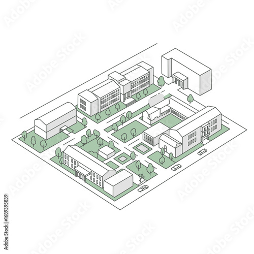 Isometric Illustration of Apartment Complex with Green Spaces