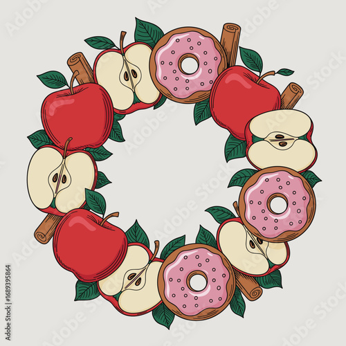 Decorative Wreath of Apples, Donuts, and Cinnamon Sticks