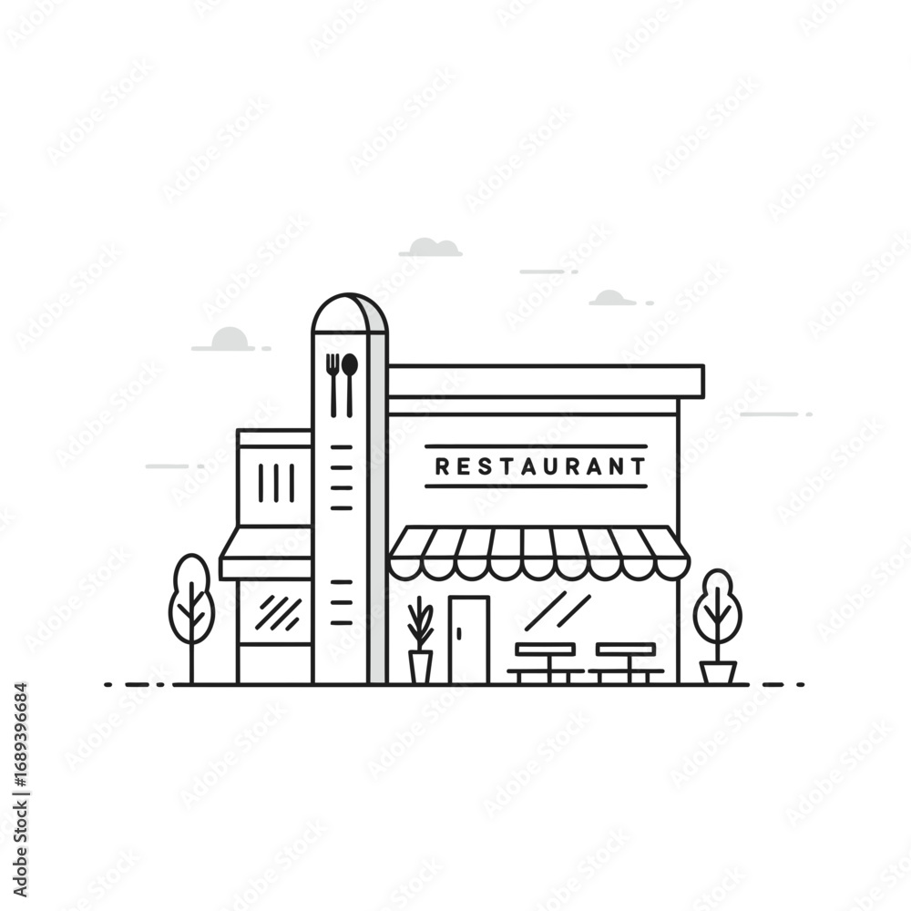 Naklejka premium Line Art Illustration of a Restaurant Building