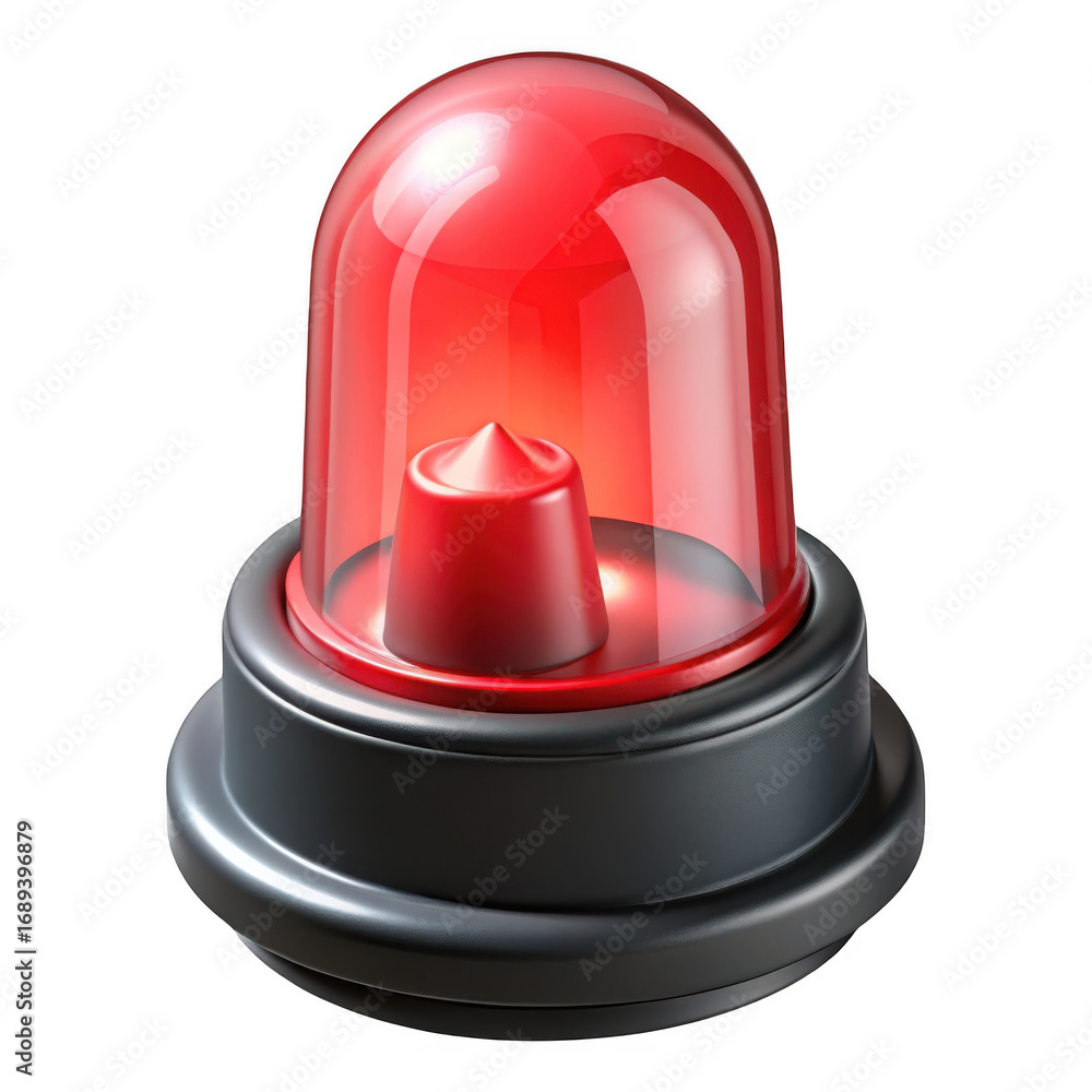Fototapeta premium Bright red rotating emergency warning light beacon isolated on transparent background