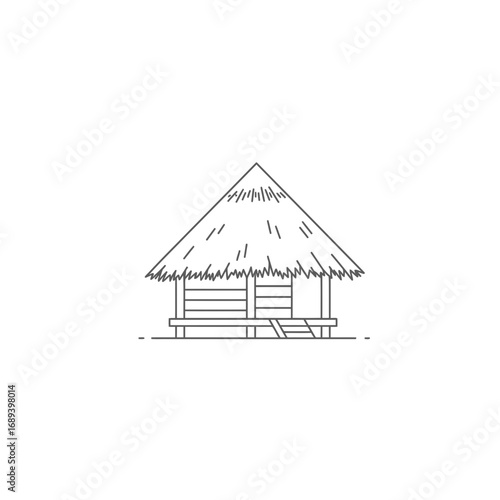 Line Drawing of Thatched Roof Hut