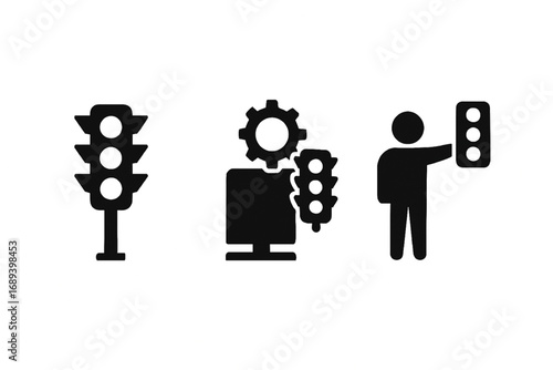 Urban Traffic Jam with Cars, Signals, and Road Infrastructure – Vector Illustration