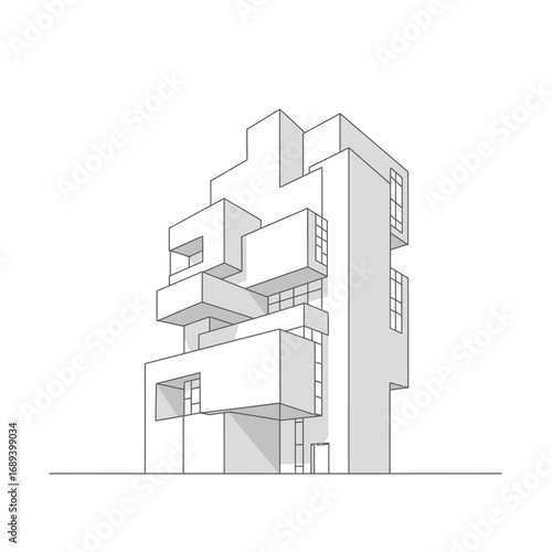 Modern Architectural Line Drawing of Multistory Building