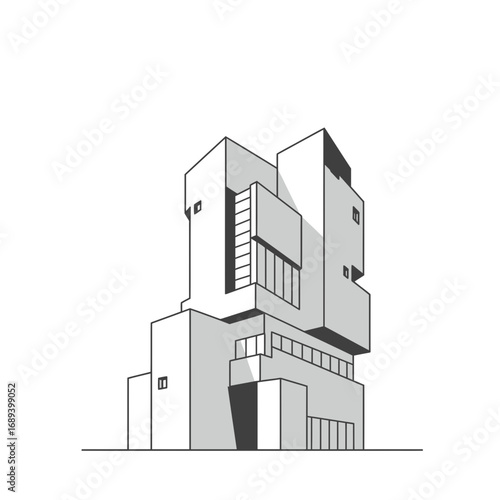 Modern Architecture Illustration Grey Scale Building Design