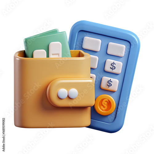 3D icon of a digital wallet for personal finance and budget management, with a transparent background - Generative AI
