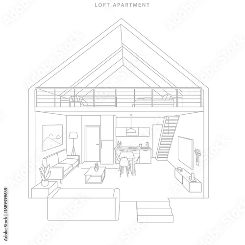 Modern Loft Apartment Interior Design Sketch