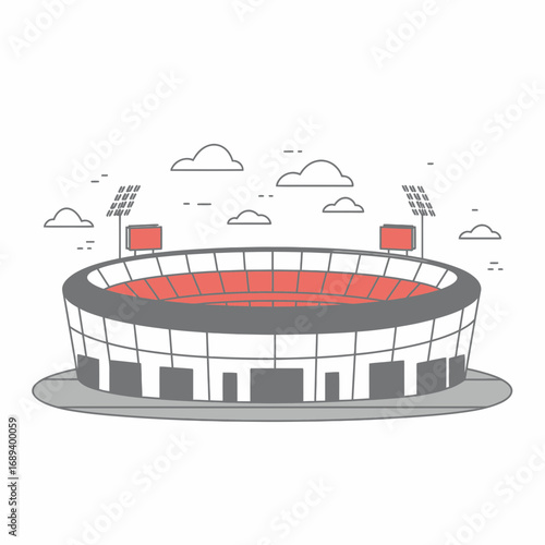 Outlined Stadium Illustration with Red Seats and Gray Exterior