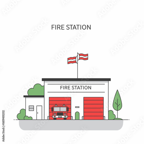 Red Fire Station Building Illustration