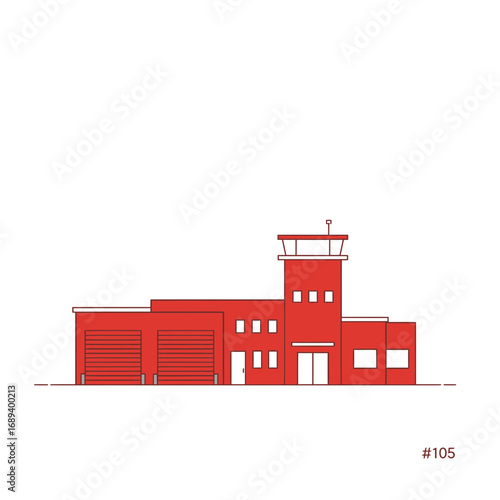 Red Fire Station Building Illustration