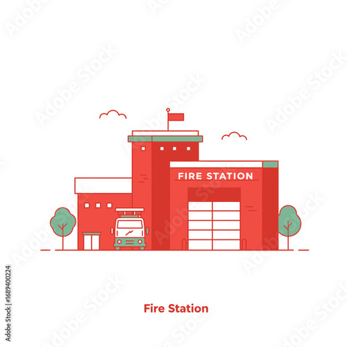 Red And Green Fire Station Illustration