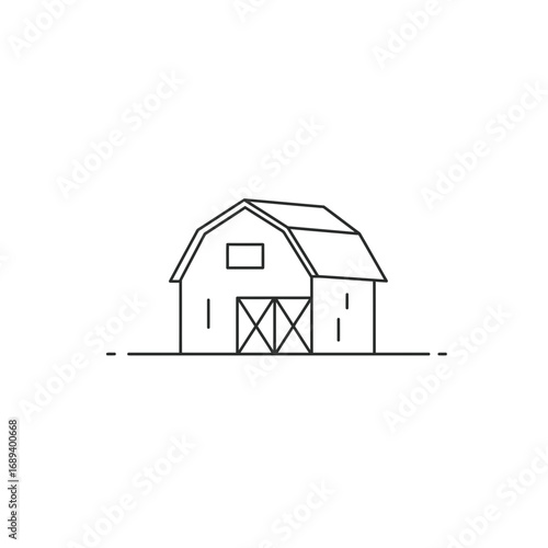 Simple Line Drawing of a Barn