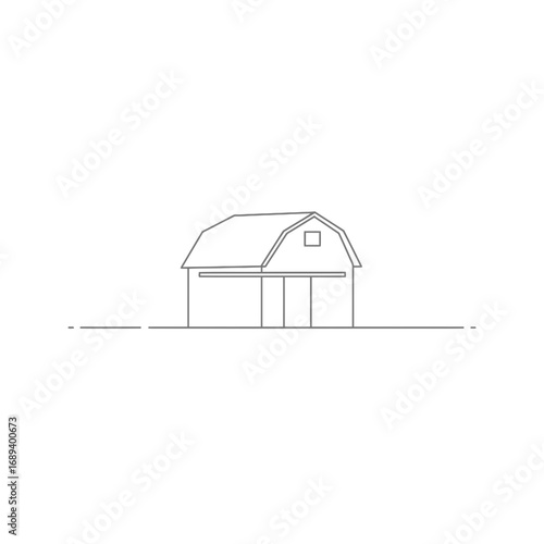 Simple Line Drawing of a Barn