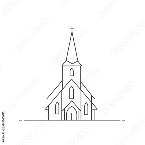 Simple Line Drawing of a Church with Steeple