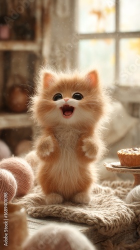 Cute Cartoon Cat with Big Eyes